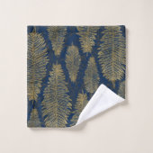 Motif Navy Blue Damask & Gold Fern Leaf (Gant de toilette)