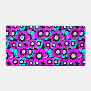 Motif néon floral Fleurs violettes et turquoise