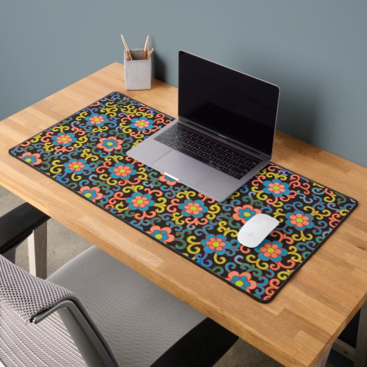Motif noir chic avec des fleurs colorées (Bureau 2)