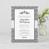 Motif noir Damask Photo Graduation Invitation (Debout devant)