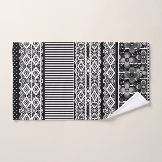 Motif noir et blanc avec dentelle et patchwork (Serviette à main)