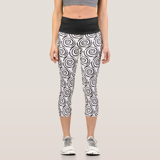 Motif noir et blanc Encre spirale Capri Leggings (Recto)
