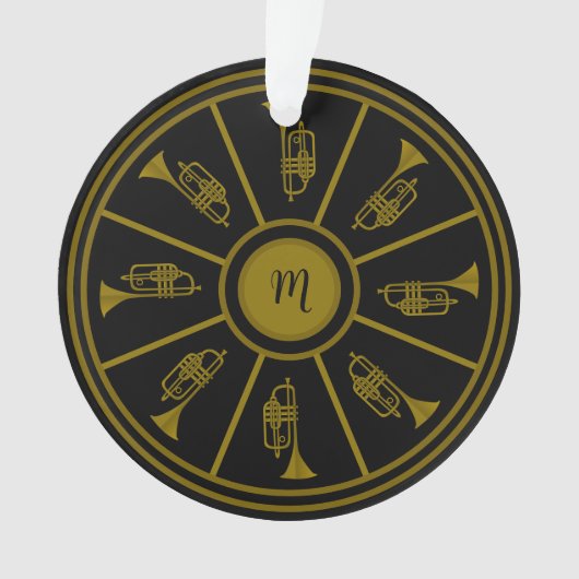 Motif noir et or avec trompettes et monogramme (devant)