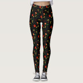 Motif noir pavot rouge feuille leggings (Devant)