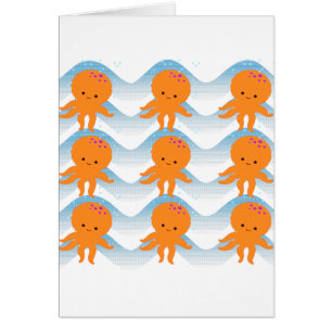 Motif Octopus Orange Et Vagues Bleues