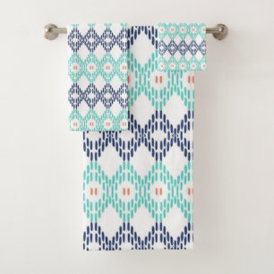 Motif ondulé ikat bleu et turquoise avec corail ac