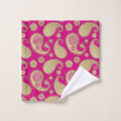 Motif Paisley, Or doux sur le rose Fuchsia profond (Gant de toilette)