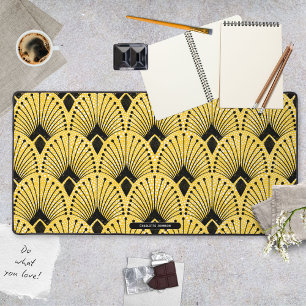 Motif Paon Art Déco Jaune Noir Blanc Rétro