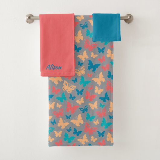Motif papillon facile rose corail turquoise gris (En situation)