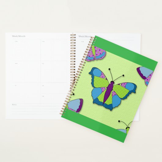 Motif papillon patchwork sur fond vert (Devant avec enveloppe)