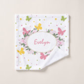 Motif Pastel Butterfly avec Fleurs et Nom (Gant de toilette)