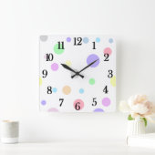 Motif Pastel Polka Dot Grande horloge murale carré (Maison)