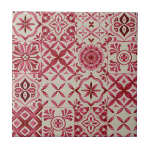 Motif Patchwork de Carreaux d'Azulejo Rouges Décor