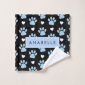 Motif Paw, Bleu Pâtes, Coeurs Blancs, Votre Nom (Gant de toilette)