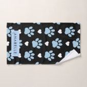 Motif Paw, Bleu Pâtes, Coeurs Blancs, Votre Nom (Serviette à main)