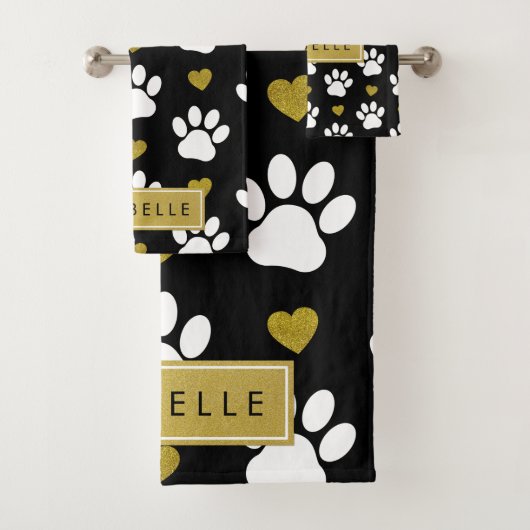 Motif Paw, Paws Blanches, Coeurs Or, Votre Nom (En situation)
