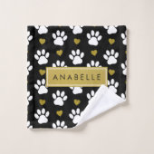Motif Paw, Paws Blanches, Coeurs Or, Votre Nom (Gant de toilette)