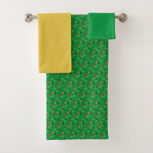 Motif petite fleur sauvage verte rouge jaune 