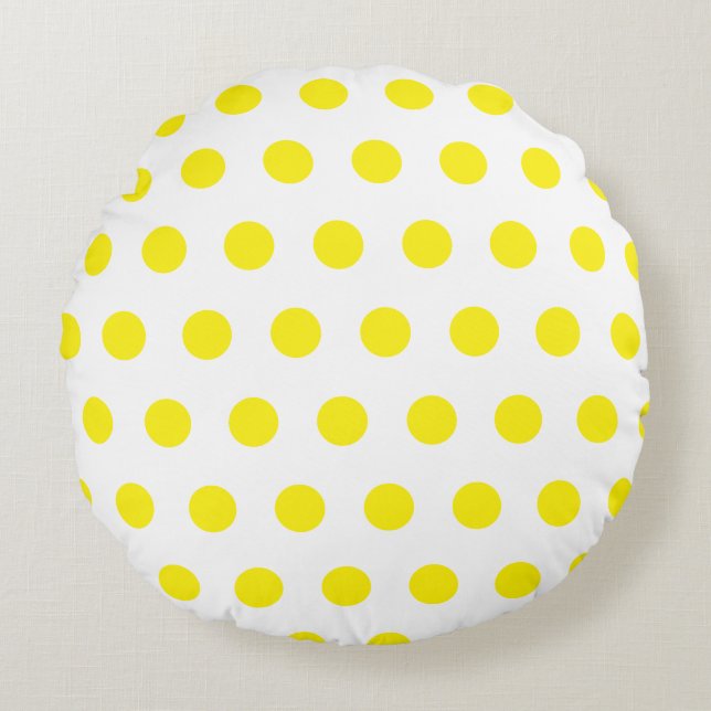 Motif pois jaune sur coussin rond blanc (Devant)