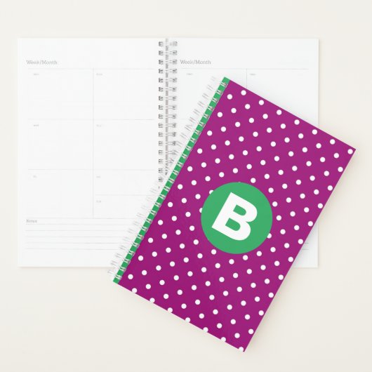 Motif pois violet monogramme vert (Devant avec enveloppe)