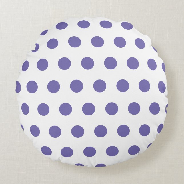 Motif pois violet sur coussin rond blanc (Devant)