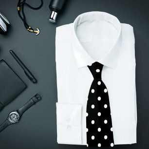 Motif Polka blanc classique sur Cravate noire