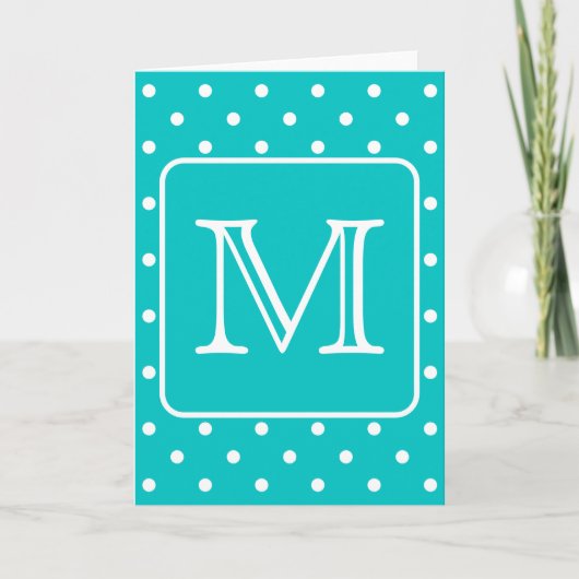 Motif Polka turquoise et blanc. Monogramme personn (Devant)