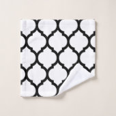 Motif Quatrefoil Marocain blanc et noir (Gant de toilette)