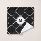Motif Quatrefoil noir et blanc Monogramme (Gant de toilette)