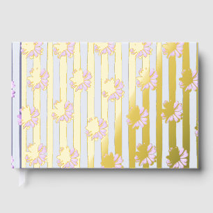 motif rayé avec marguerites violettes