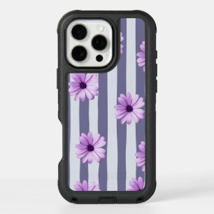 motif rayé avec marguerites violettes
