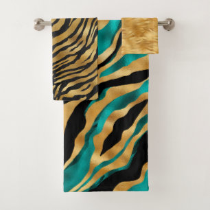 Motif rayé de tigre sarcelle or de luxe