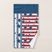 Motif rayé étoile dans les tons rouge et bleu lanc (Serviette à main)