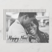 Motif rayé gris Joyeux Carte photo du Nouvel An (Devant / Derrière)