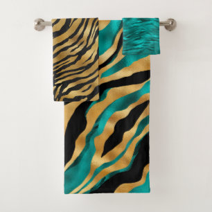 Motif rayure de tigre sarcelle or luxe