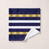 Motif rayures bleues et blanches avec accents doré (Gant de toilette)