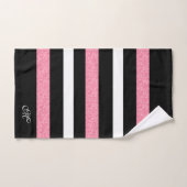 Motif Rayures Noir & Blanc avec Accent de Rayure R (Serviette à main)