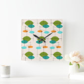 Motif rétro atomique mobile Carré horloge murale (Maison)