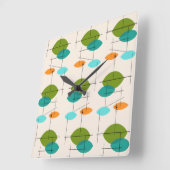 Motif rétro atomique mobile Carré horloge murale (Angle)