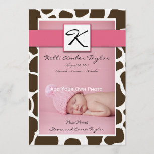 Motif rose de girafe de faire-part de naissance de