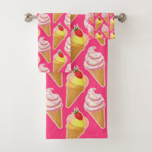 Motif rose Kawaii avec crème glacée aux fraises