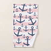Motif rose nautique d'ancre de bleu marine de (Serviette à main)