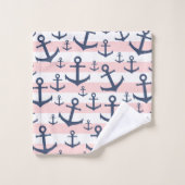Motif rose nautique d'ancre de bleu marine de (Gant de toilette)