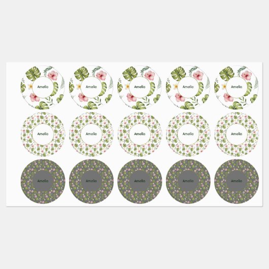 Motif rose nom vert Étiquettes (Feuille)