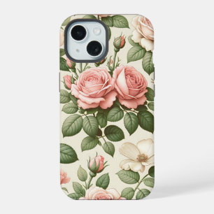 Motif Rose Rose Vintage sur Fond Crème