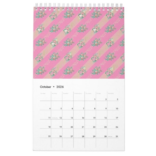 Motif Rose vintage - Calendrier (Oct 2026)