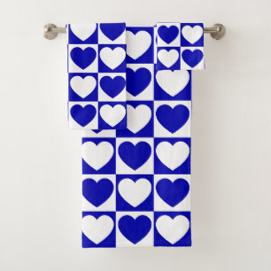 Motif royal bleu et blanc À damiers coeurs