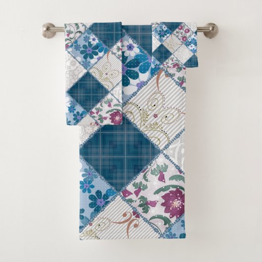 Motif rustique à la mode bleu de chiffons de tissu (En situation)