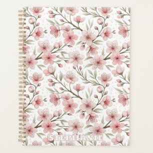 Motif Sakura en fleurs de cerises roses sur blanc