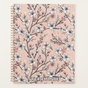 Motif Sakura en fleurs de cerisier rose sur rose (